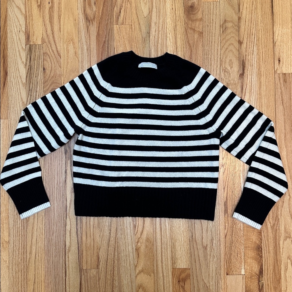 Everlane Boxy Crew Black and White Cashmere Sweater